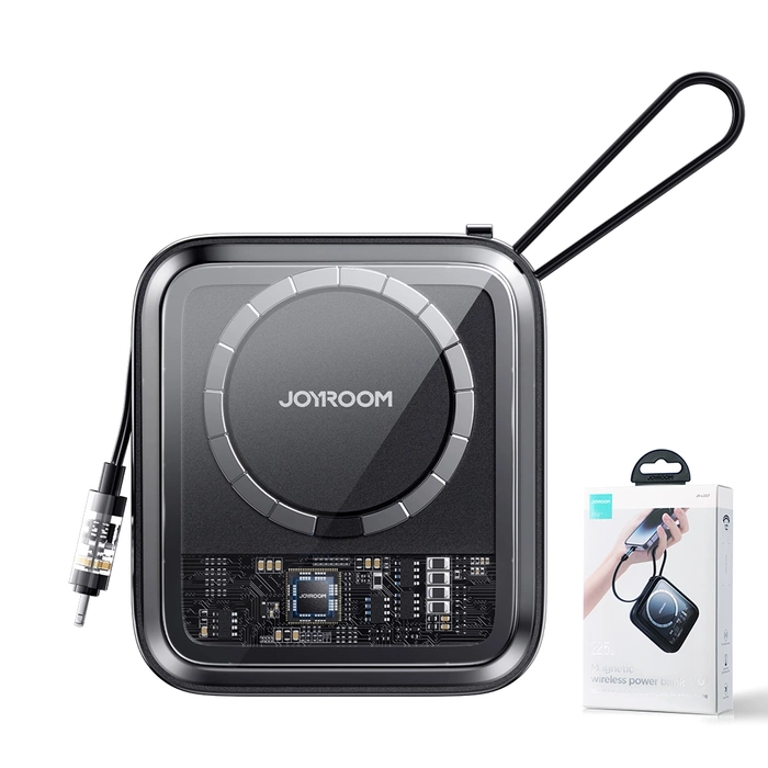 Power bank a induzione Joyroom 10000mAh Icy Series 22.5W con cavo Lightning integrato nero (JR-L007)