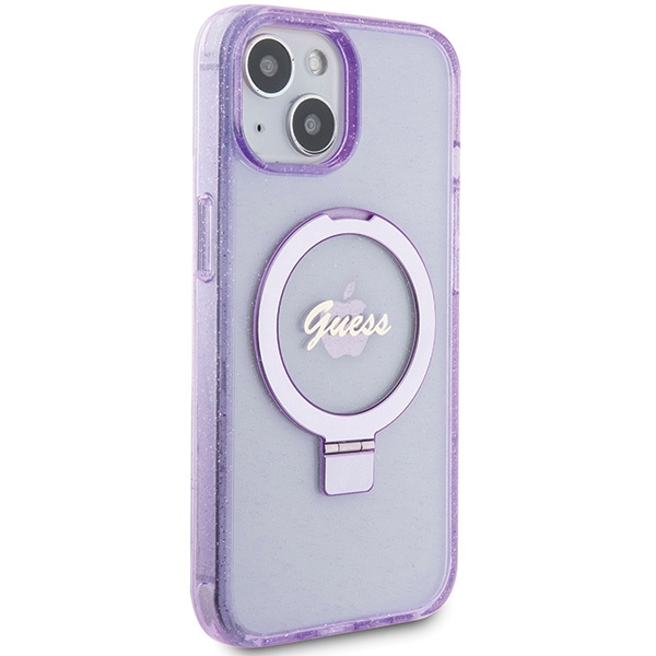 Etui Guess GUHMP15SHRSGSU iPhone 15 6.1" fioletowy/purple hardcase Ring Stand Script Glitter MagSafe Case