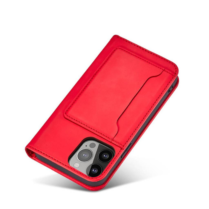 Magnet Card Case obal iPhone 14 flip cover wallet stand red