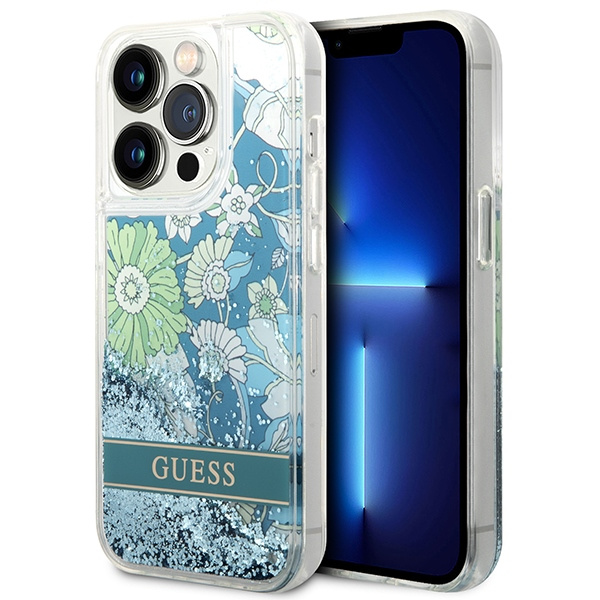 Hülle Guess iPhone 14 Pro 6.1" grün/grün hartcase Blume Liquid Glitter