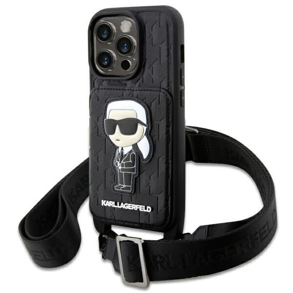 Hülle Karl Lagerfeld KLHCP14LCSAKHPKK iPhone 14 Pro 6.1" hartcase schwarz/schwarz Crossbody Saffiano Monogramm Ikonik Case