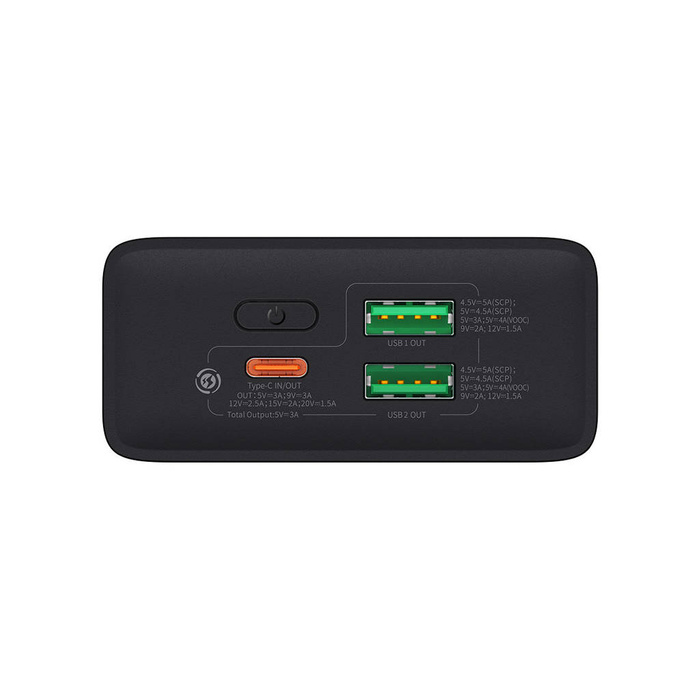 Baseus Adaman2 Powerbank mit bildschirmem digital 20000mAh 30W 2 x USB / 1x USB Typ C Power Delivery Quick Charge SCP, Oppo Super VOOC schwarz (PPAD050101)