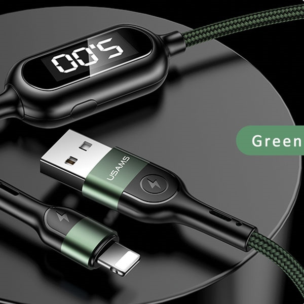 Cable Braided USAMS Lightning 2A Fast Charging LED 1.2m Green Black