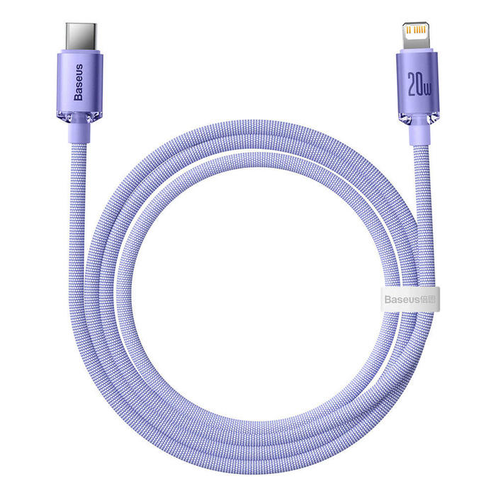 Cavo dati a ricarica rapida della serie Baseus Crystal Shine da USB tipo C a Lightning 20 W 1,2 m viola (CAJY000205)