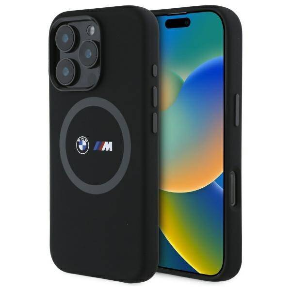 Cover BMW iPhone 16 Pro Max nero/nero durocase M Anello in silicone stampato MagSafe