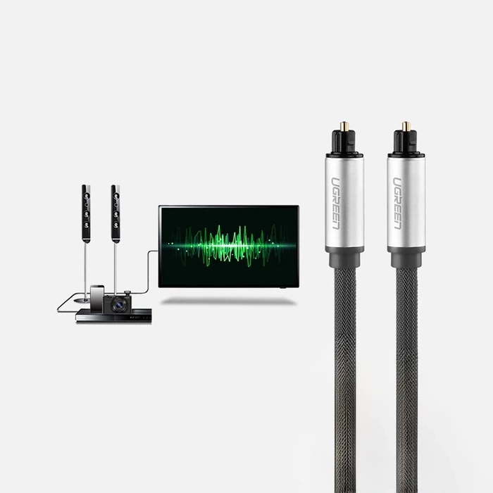 Kábel Audio Optical UGREEN Toslink hliníkový oplet 1,5 m sivý strieborný
