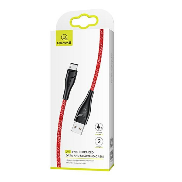 USAMS Cable braided U41 USB-C/USB Fast Charge 2m red/red SJ395USB02 (US-SJ395)