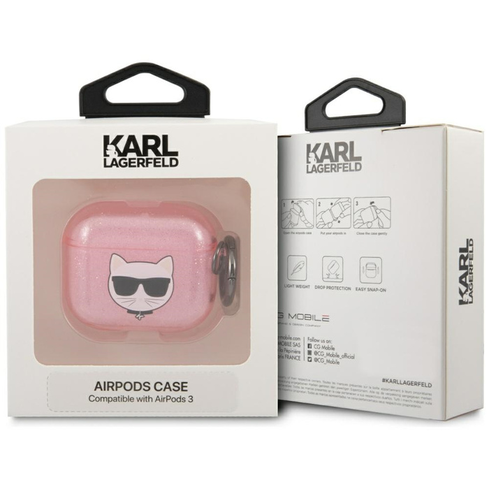  KARL LAGERFELD  Estuche de los AirPods 3 Glitter Choupette Rosa