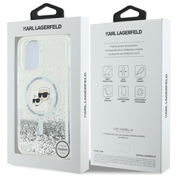 Etui Karl Lagerfeld iPhone 16 Plus 6.7" hardcase transparent Liquid Glitter Karl&Choupette Head Magsafe