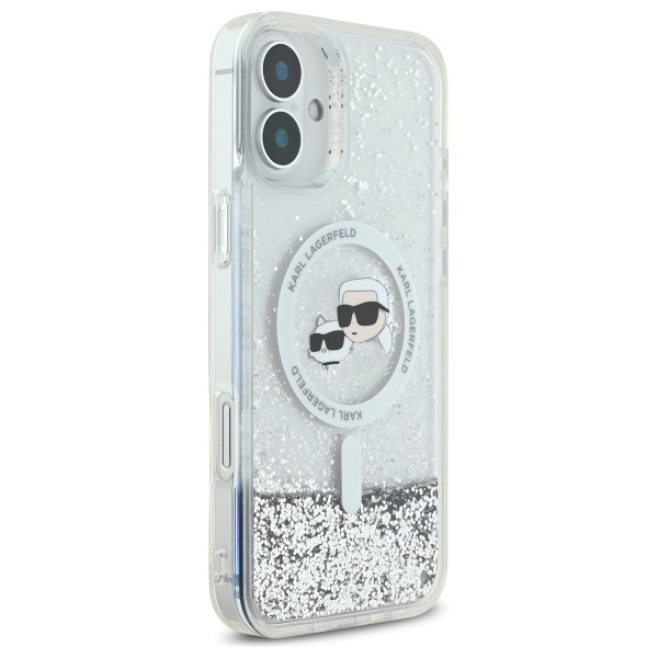 Etui Karl Lagerfeld iPhone 16 Plus 6.7" hardcase transparent Liquid Glitter Karl&Choupette Head Magsafe