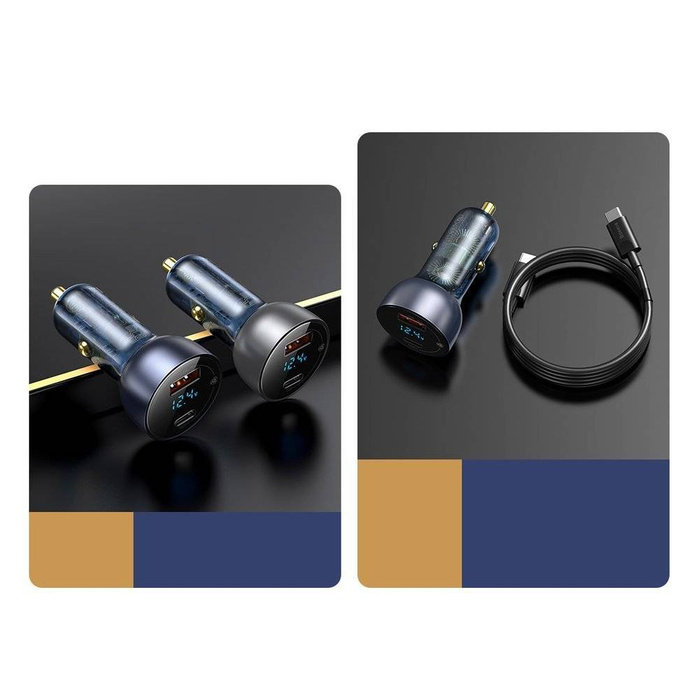 Baseus Auto-Ladegerät USB / USB Typ C 65 W 5 A SCP Quick Charge 4.0+ Power Delivery 3.0 LCD Bildschirm grau (TZCCKX-0G)