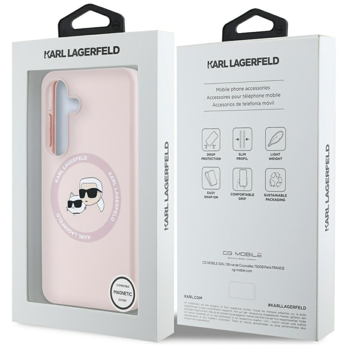 Etui Karl Lagerfeld Silicone Double       Heads And Circle MagSafe do Samsung Galaxy S25+ różowy
