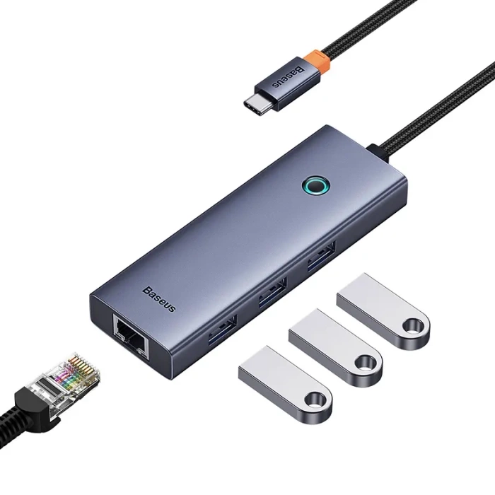 Hub 4w1 Baseus  UltraJoy USB-C do 3x USB 3.0 + RJ45 (szary)