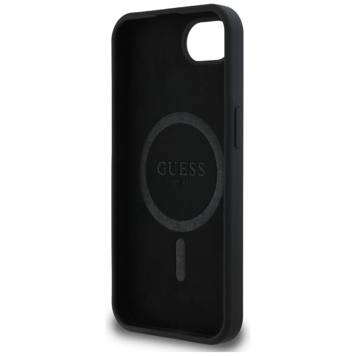 Etui Guess Silicone Script Metal Logo    MagSafe do iPhone 16e czarny