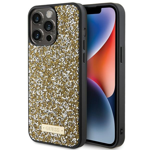 Etui Guess GUHCP15LPFGSBSD iPhone 15 Pro 6.1" żółty/yellow hardcase Rhinestone Metal Logo Case