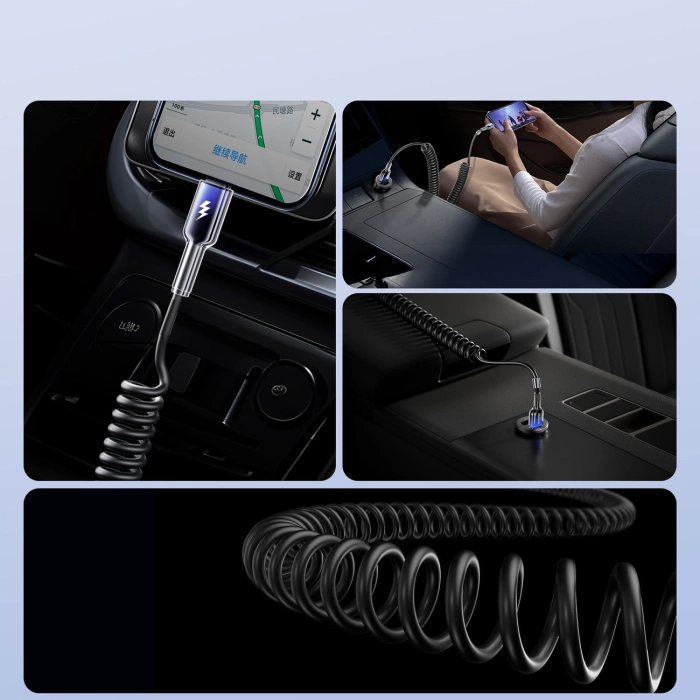 Joyroom S-A43 Crystal-Clear Series 3A USB-A - Lightning spiral cable 1.5m - black