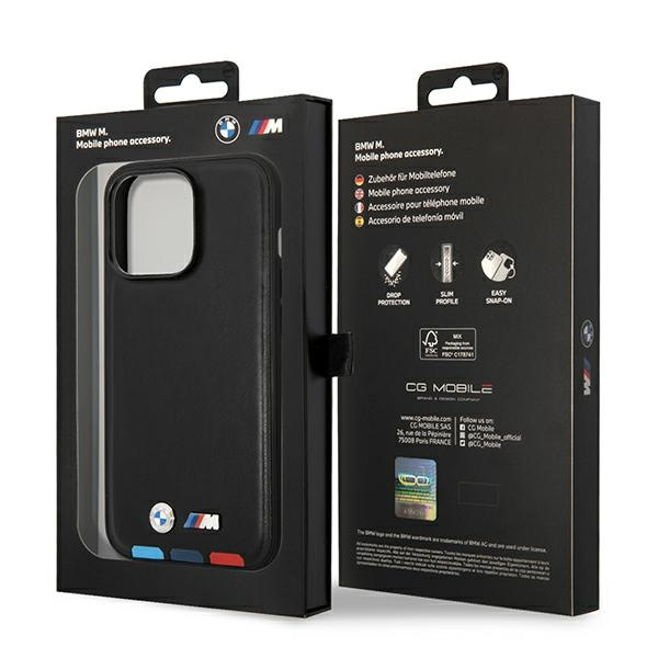 Hülle BMW BMHMP14X22PTDK iPhone 14 Pro Max 6,7" schwarz/schwarz Leder Stempel Tricolor MagSafe