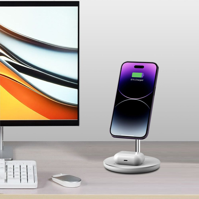 TECH-PROTECT QI15W-A21 2IN1 MagNETIC MagSafe VEZETÉK NÉLKÜLI TÖLTŐ FEHÉR