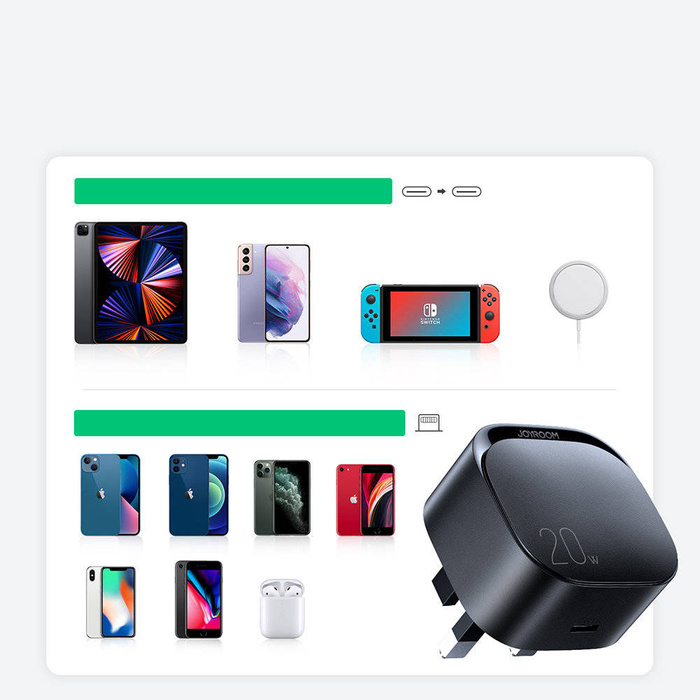 Small Fast USB Type C PD Charger 20W EU Plug Black (L-P210)