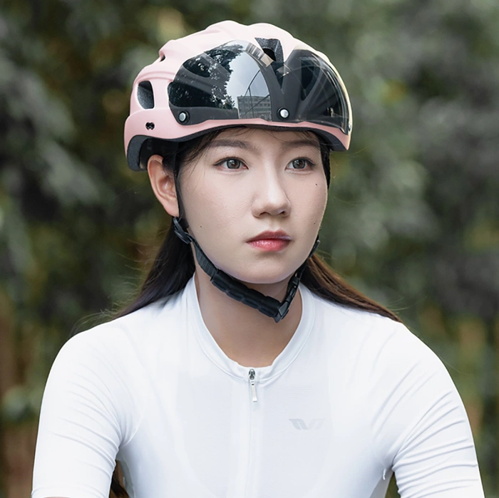 Rockbros Fahrradhelm mit Visier, abnehmbare UV-Brille, abnehmbares Visier, Unisex – Rosa