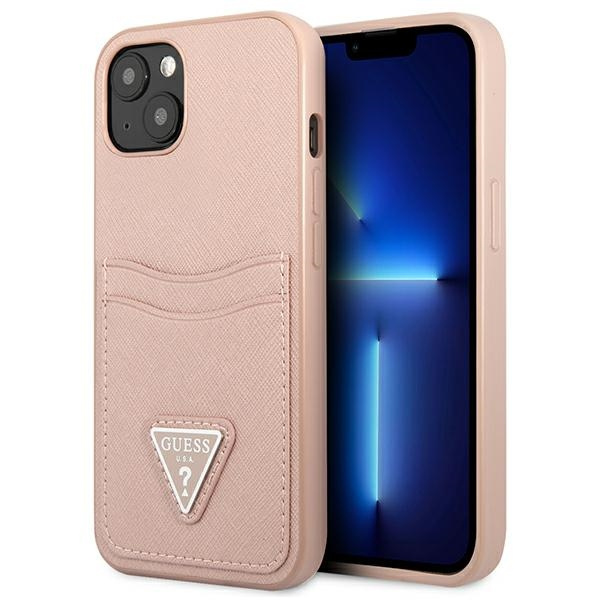 Case GUESS Apple iPhone 13 Mini Saffiano Triangle Logo Cardslot Pink Hardcase