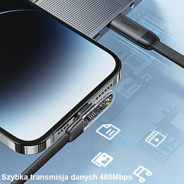 USAMS Kabel úhlový USB-C na USB-C PD 100W rychlonabíjení Iceflake Series 2m černý/černý SJ587USB01 (US-SJ587)