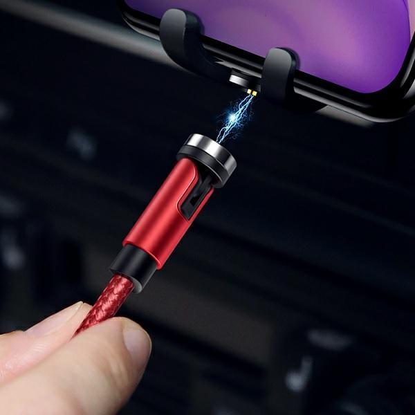 Kábel Fonott mágneses USAMS Apple Lightning 2.1A gyorstöltés 1m Állítható szög U59 SJ472USB02 US-SJ472 Piros