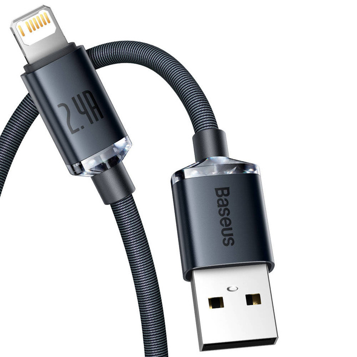 Baseus Crystal Shine Series kabel USB kabel pro rychlé nabíjení a přenos dat USB Typ A - Lightning 2,4A 1,2 m černý (CAJY000001)