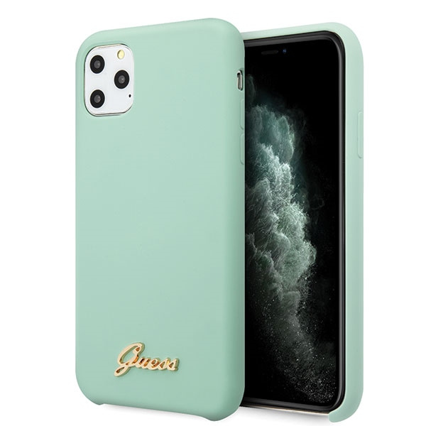 Coque Guess iPhone 11 Pro Max vert Hard Case Silicone Vintage Gold Logo