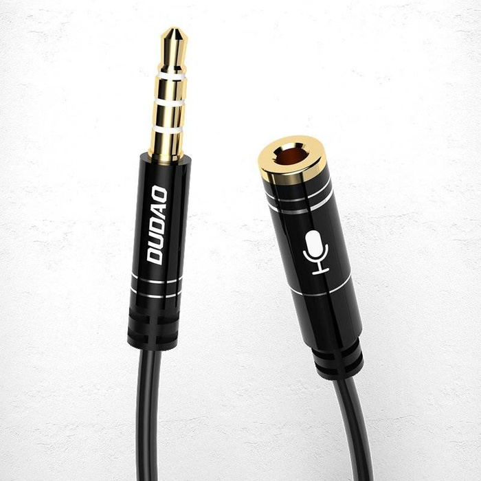 Dudao 4 pole kabel Prodlužovací kabel AUX pro sluchátka s mikrofonem 3,5 mm mini jack černý