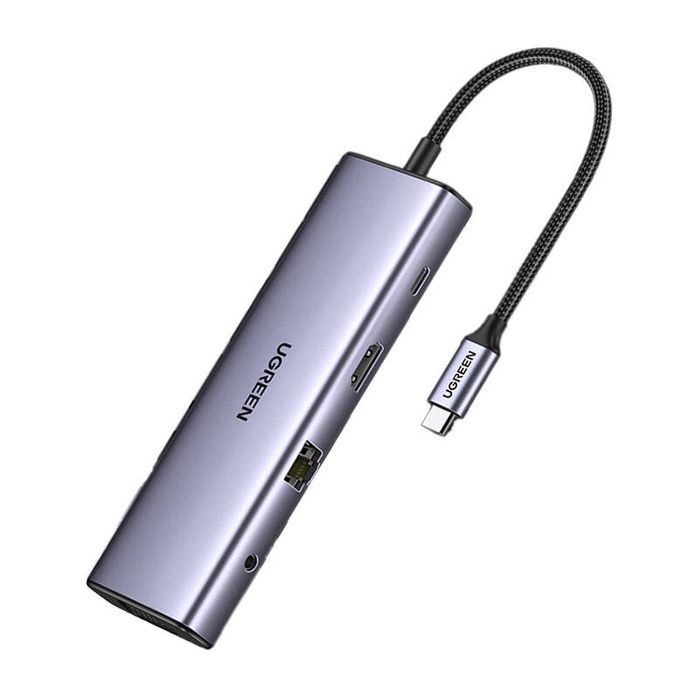 UGREEN CM498 10 az 1-ben adapter USB Hub 3x USB-A 3.0, HDMI, VGA, RJ45, SD/TF, AUX3.5mm, PD átalakítóra