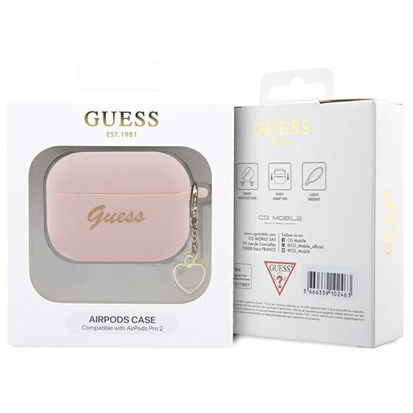 Funda Guess GUAP2LSCHSP Cubierta de los AirPods Pro 2 rosa/rosa Silicona Charm Heart Collection Case