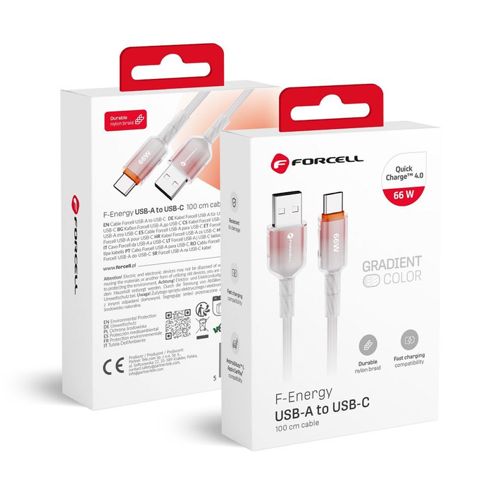 Kabel USB A do USB C Forcell F-Energy QC4.0 3A 66W Gradient 1 m C352 biały