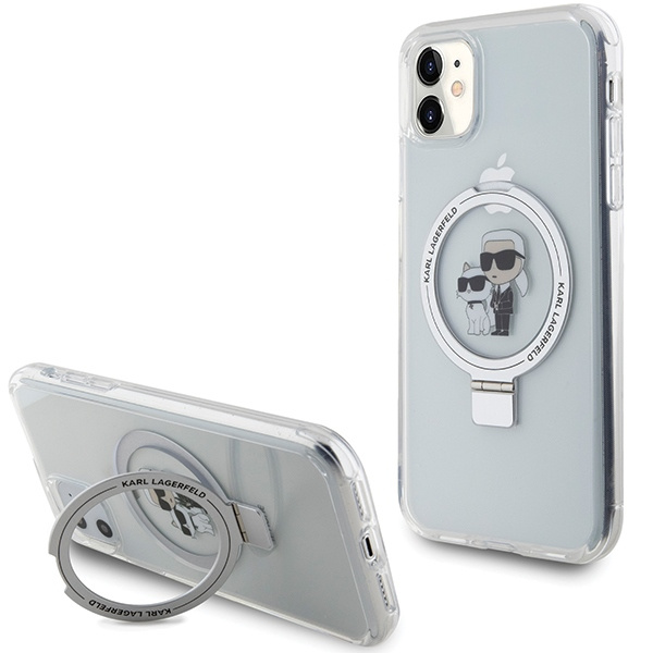 Cover Karl Lagerfeld KLHMN61HMRSKCH iPhone 11 / Xr 6.1" bianco/bianco durocase Supporto ad anello Karl&amp;Choupettte MagSafe Case
