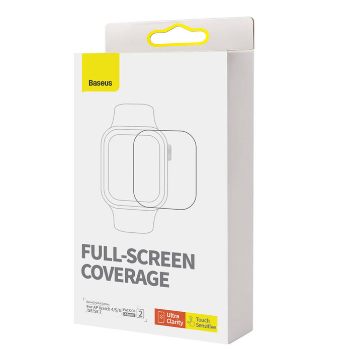 Set di 2 pellicole protettive Baseus NanoCrystal per Apple Watch 4/5/6/SE/SE 2 44mm + kit di montaggio - trasparente