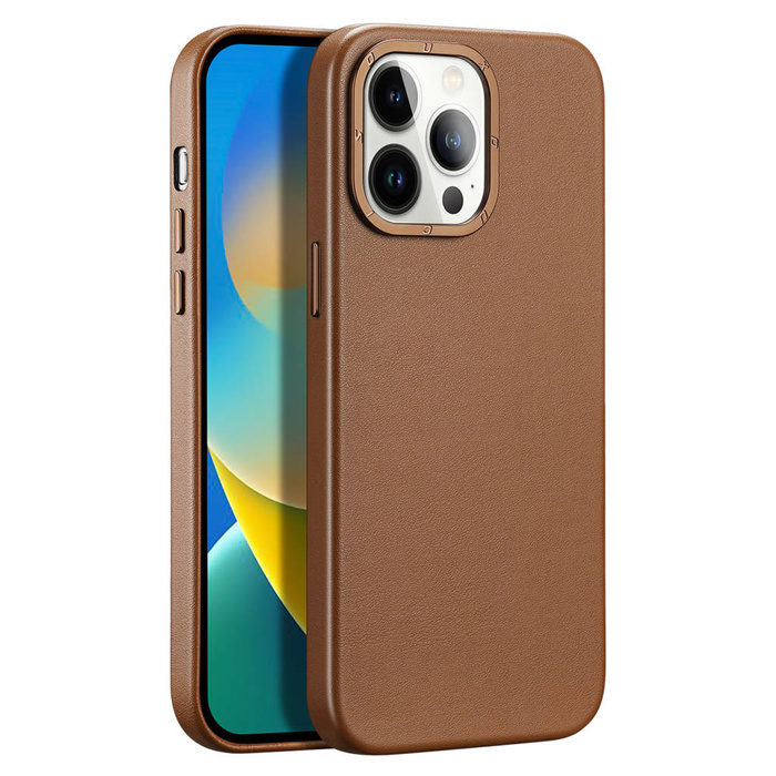 Étui en cuir Dux Ducis Grit pour iPhone 14 Pro Max élégant en similicuir (compatible MagSafe) Marron