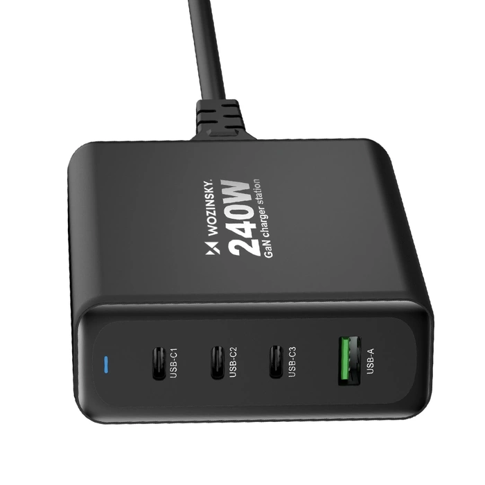 Wozinsky WGCSB 240W GaN chargeur mural USB-A / 3 x USB-C - noir