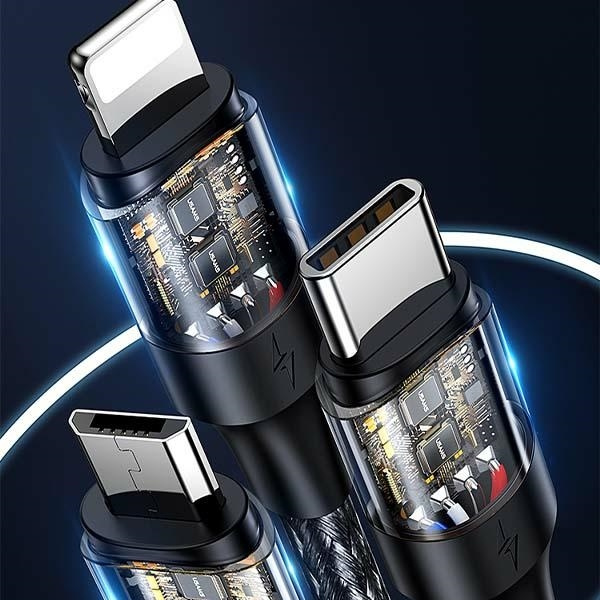 USAMS Kabel U71 3in1 1.2m 6A Schnellladung schwarz/schwarz (USB/USB-C zu Lightning/microUSB/USB-C) SJ511USB01 (US-SJ511)