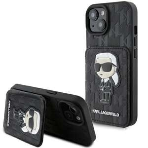 Karl Lagerfeld KLHCP15SSAKKNSCK iPhone 15 6,1" negro/negro durocase Saffiano Tarjetero y soporte Monograma Ikonik Patch