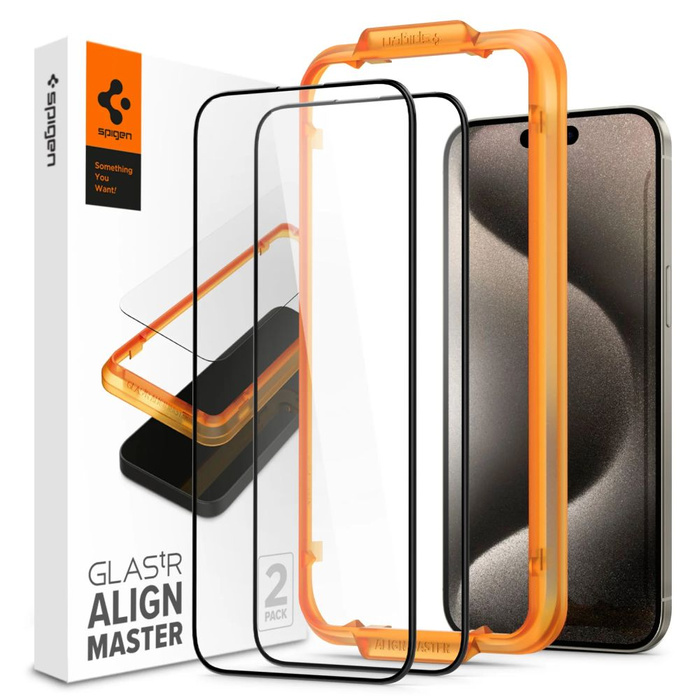 Tempered Glass Spigen Alm Glas Fc 2er-Pack iPhone 15 Pro Max Schwarz