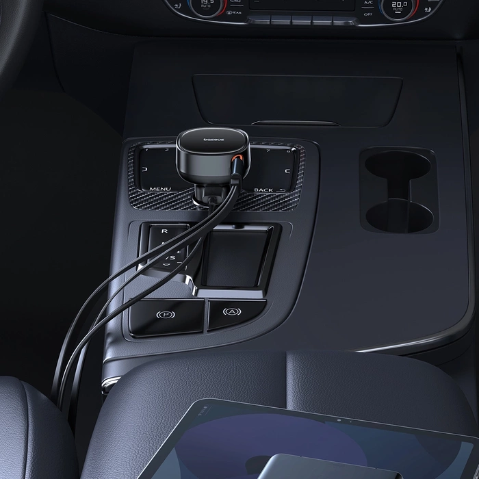 Car Charger Baseus Enjoyment USB with USB-C cable and Lightning  60W (black)