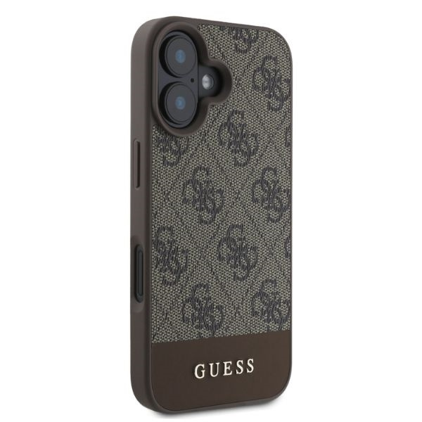 Etui Guess iPhone 16 brązowy/brown HC PC/TPU 4G PU Bottom Stripe