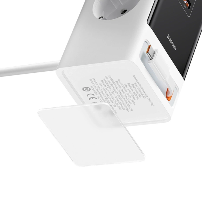 Baseus PowerCombo Charging Station 65W 1.5m 2 x EU + USB-A + USB-C + Retractable USB-C Cable - White