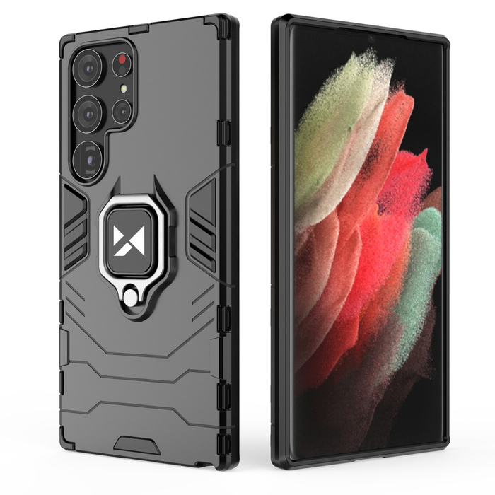 Wozinsky Ring Armor Hülle für Samsung Galaxy S23 Ultra gepanzerte Hülle magnetischer Haltering schwarz