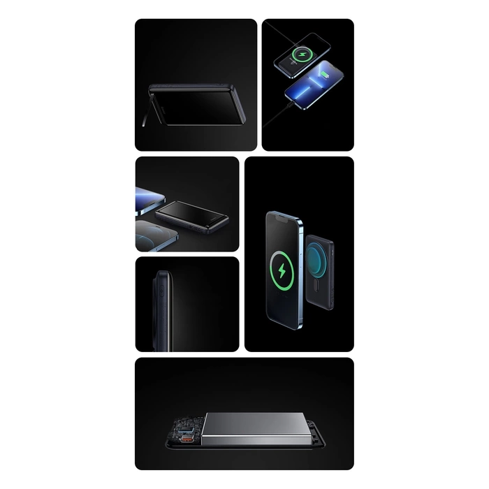 Baseus Magnetic Bracket 10000mAh 20W Powerbank mit MagSafe - dunkelblau + USB-C-Kabel 60W 0,5m