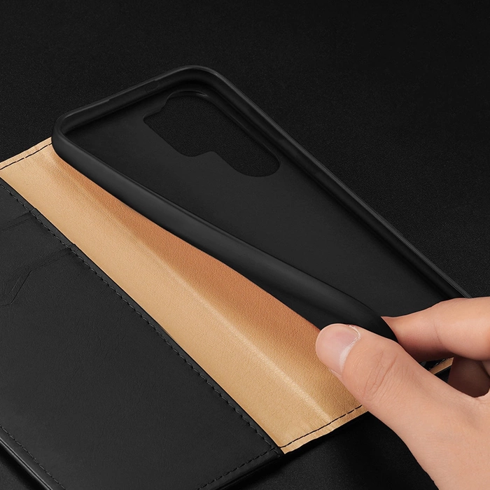 Custodia Dux Ducis Hivo con patta e blocco RFID per Samsung S24 Galaxy Ultra - nera