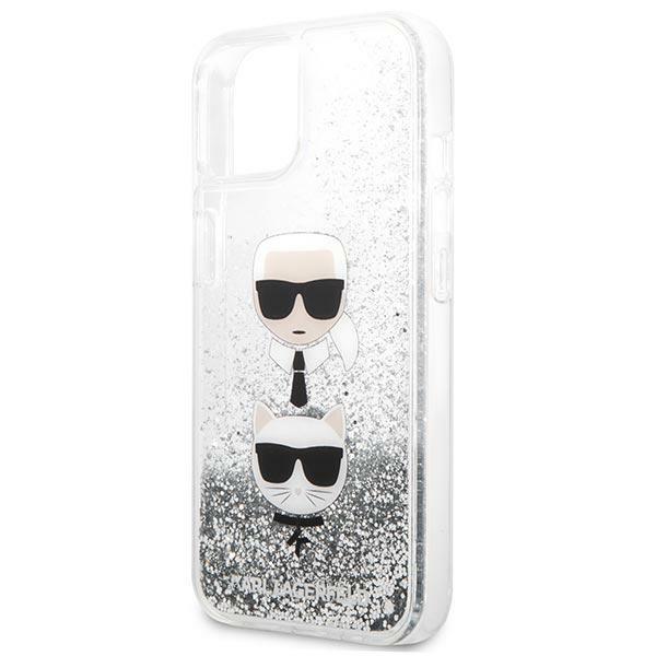 Case KARL LAGERFELD Apple iPhone 13 Mini Liquid Glitter Karl&Choupette Head Silver Hardcase