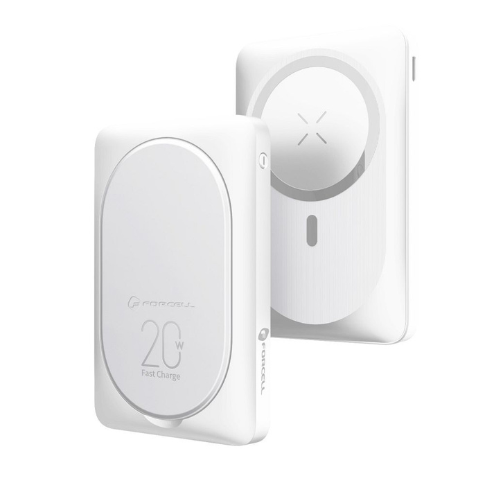 Powerbank zgodny z MagSafe Forcell F-Energy MagStand F10K2 QC3.0 PD 5A 20W 10000 mAh biały
