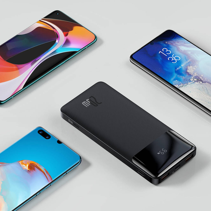 Baseus Bipow Power Bank a ricarica rapida 10000 mAh 20 W nero (edizione estero) + USB-A - Cavo micro USB 0,25 m nero (PPBD050301)