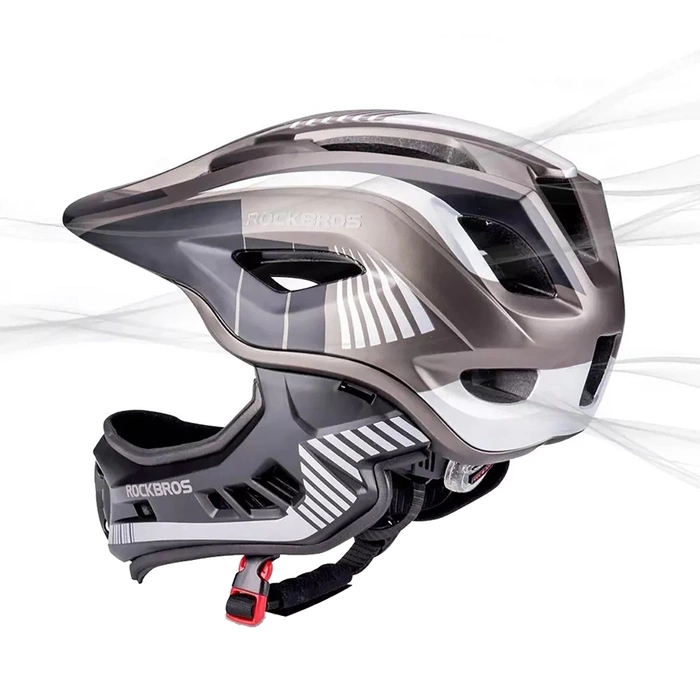 Rockbros TT-32SBTG-L children&#39;s bicycle helmet with removable chinbar, size L - gray